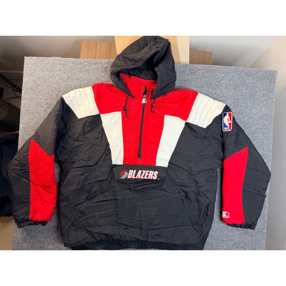 Vintage Starter Portland Trail Blazers Jacket XXL Red Black Puffer Pullover NBA